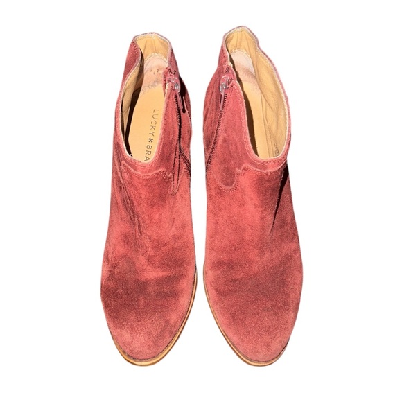 Lucky Brand Eller Burgundy Suede Western Stacked Heel Booties Ankle Boots 8.5 - Picture 4 of 10